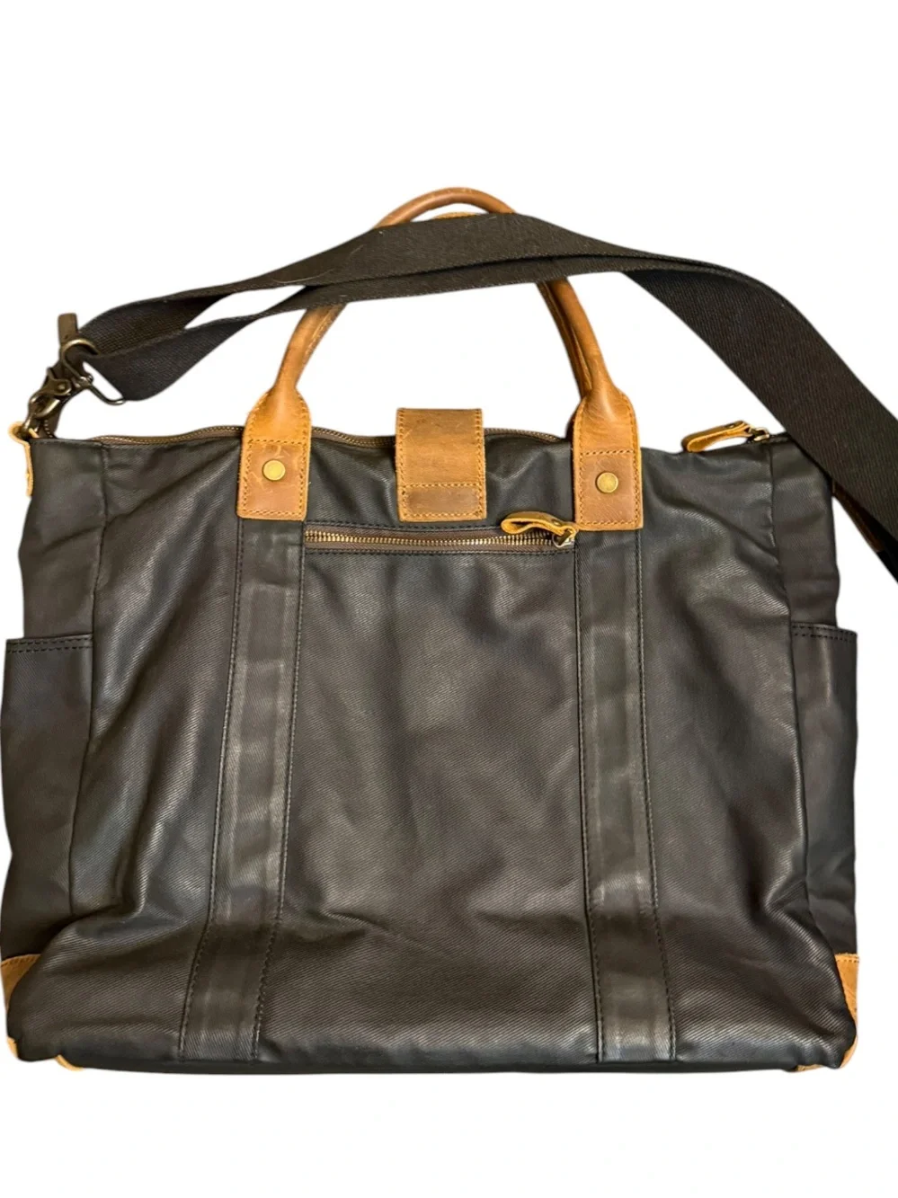 VASCHY Waxed Canvas Leather High Capacity Laptop Crossbody Bag Black Brown Tote